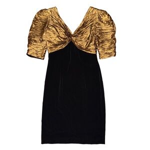 💖 Vintage BB Collections Gold Twist Front Cocktail Dress Shoulder Pads